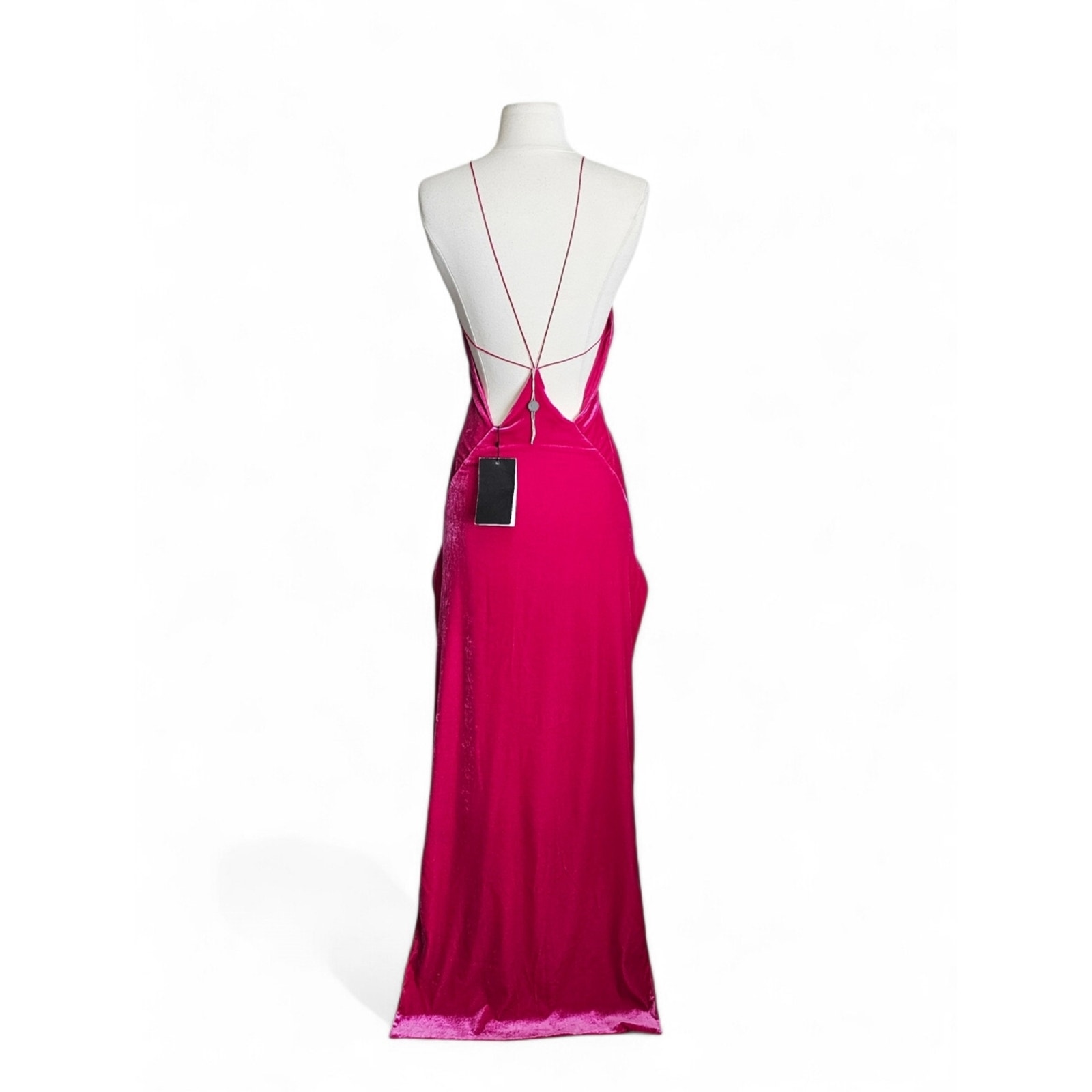 Michael Lo Sordo Alexandra Pink Velvet Plunge Halter Maxi Dress Nwt Us 2 Au 6 — image 3 of 8